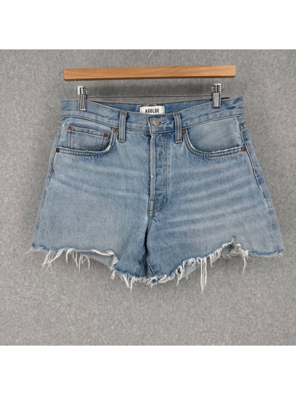 Agolde Womens Parker Denim Cut Off Shorts Size 26 Vintage Light Wash Raw Hem